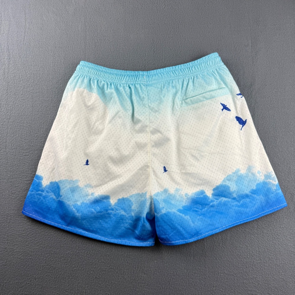 YoungLA Shorts Men's L Blue Cloud Bird Mesh Gym Athletic Fitness AOP Sky 4" - Picture 2 of 9